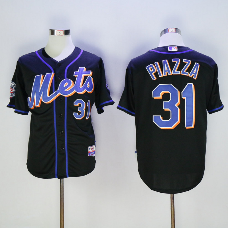 Men New York Mets 31 Piazza Black Throwback MLB Jerseys